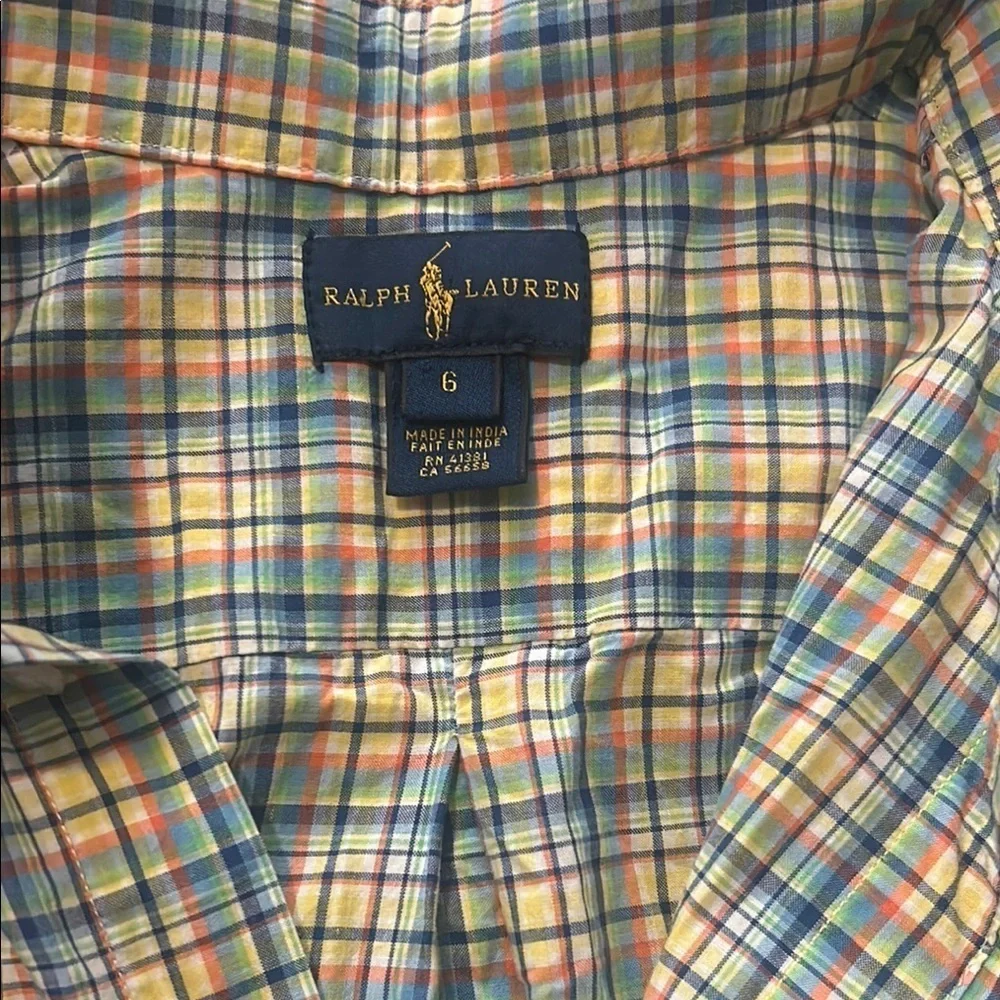 Ralph Lauren Blue and Orange Plaid Button Down Shirt